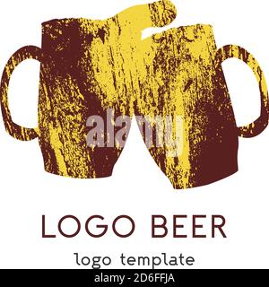 Logo using two clink glasses beer mugs. Stock Vector