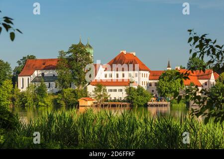 Seeon Abbey on Seeoner See, Chiemgau, Upper Bavaria, Germany Stock Photo