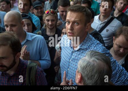 Moscow, Russia. 09 of August, 2016. Alexei Navalny protests against 'The Yarovaya law package' restricting Internet privacy during opposition rally in the Hyde Park Sokolniki in Moscow, Russia Credit:  Nikolay Vinokurov Stock Photo