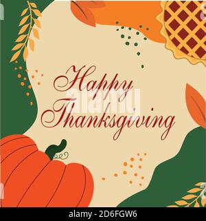 Vector Illustration of a Happy Thanksgiving Celebration. Thanksgiving instagram posts in flat design Stock Vector
