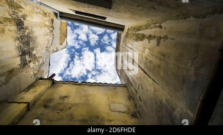 Looking up at the back yard in Coursan in summer Stock Photo