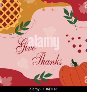 Instagram post with Happy Thanksgiving. Thanksgiving holiday banner. Autumn tree leaves, vector illustration Stock Vector