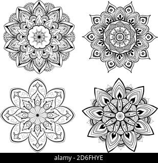 A set of beautiful mandalas and lace circles. Round gradient mandala vector. Traditional oriental ornament with a concentric gradient. Element for Stock Vector