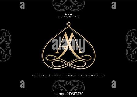 AA monogram, AA initial Wedding , Aa logo company, AA icon business and signs, alphabet letter with minimal symbolic infinity gold color design symbol Stock Vector