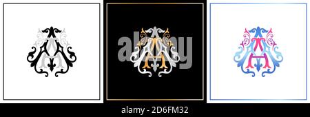 AA monogram, AA initial Wedding , Aa logo company, AA icon business, AA sign, symbol with variation three designs of minimal, elegance, colorful Stock Vector