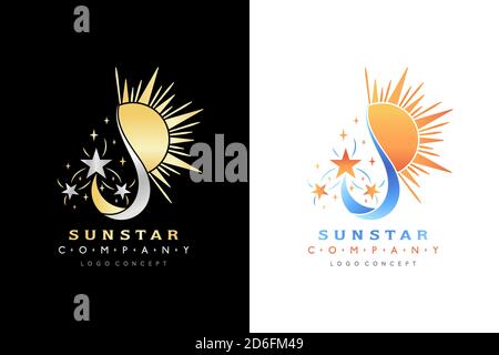Sun star logo, sun spark logo, Sunrise spark logo, with two colors variation design elegance and colorful, for business icon, company identity, symbol Stock Vector