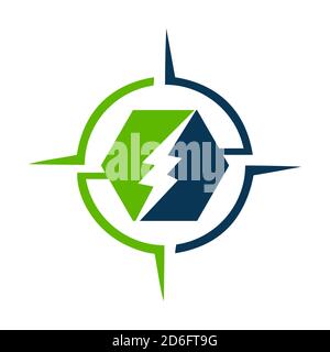 combination of safety guard shield and electric symbol shock logo design concept vector icon template Stock Vector