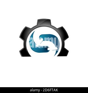 gear cog combination with plumbing logo designs vector pipe instalation and water symbol illustrations Stock Vector