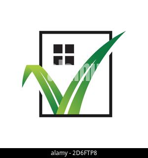 gardening landscaping logo design vector lawn and house illustrations Stock Vector