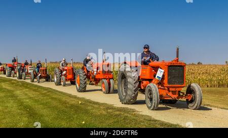 Visit the villages, Tractor Trek , a fund raising event for the Eden Foundation near Winkler, Manitoba, Canada. Stock Photo