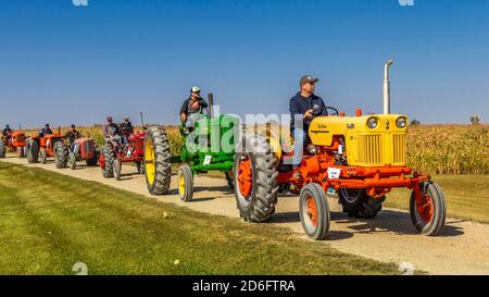 Visit the villages, Tractor Trek , a fund raising event for the Eden Foundation near Winkler, Manitoba, Canada. Stock Photo