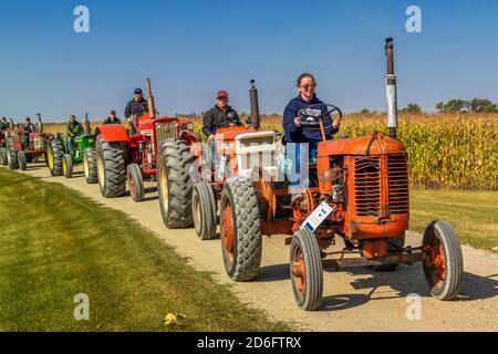 Visit the villages, Tractor Trek , a fund raising event for the Eden Foundation near Winkler, Manitoba, Canada. Stock Photo