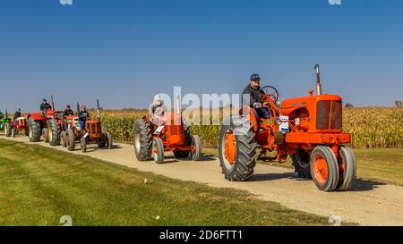 Visit the villages, Tractor Trek , a fund raising event for the Eden Foundation near Winkler, Manitoba, Canada. Stock Photo