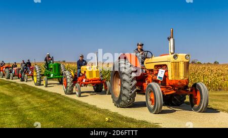 Visit the villages, Tractor Trek , a fund raising event for the Eden Foundation near Winkler, Manitoba, Canada. Stock Photo