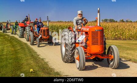 Visit the villages, Tractor Trek , a fund raising event for the Eden Foundation near Winkler, Manitoba, Canada. Stock Photo