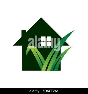 gardening landscaping logo design vector lawn and house illustrations Stock Vector