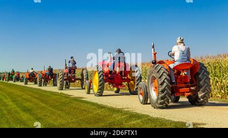 Visit the villages, Tractor Trek , a fund raising event for the Eden Foundation near Winkler, Manitoba, Canada. Stock Photo