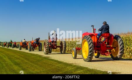 Visit the villages, Tractor Trek , a fund raising event for the Eden Foundation near Winkler, Manitoba, Canada. Stock Photo