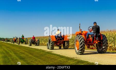 Visit the villages, Tractor Trek , a fund raising event for the Eden Foundation near Winkler, Manitoba, Canada. Stock Photo