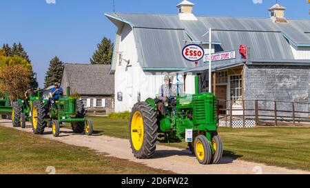 Visit the villages, Tractor Trek , a fund raising event for the Eden Foundation near Winkler, Manitoba, Canada. Stock Photo