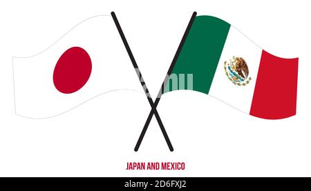 Japan and Mexico Flags Crossed And Waving Flat Style. Official Proportion. Correct Colors. Stock Photo