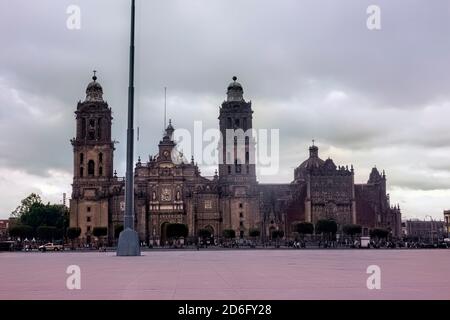 Metropolitan Cathedral in the empty Zocalo during Coronavirus, Mexico City, Mexico Stock Photo