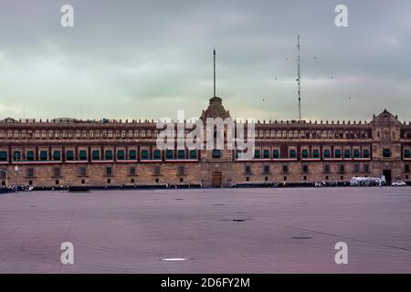 Palacio Nacional (National Palace) in the empty Zocalo during Coronavirus, Mexico City, Mexico Stock Photo