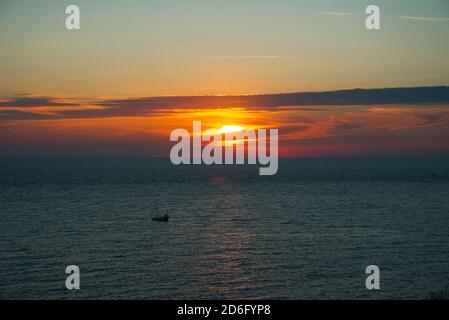 Amazingly beautiful southern sunset on the Black Sea coast. Stock Photo