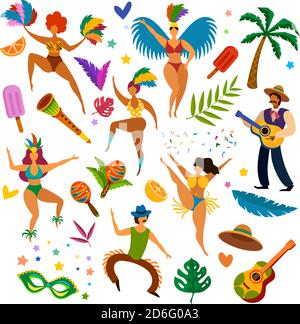 Set of Brazilian samba dancers. Carnival characters in festival ...
