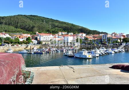 Porto do Son, Spain. July 3, 2020. Small fishing village at famous Rias Baixas Region. Coruña Province, Galicia Region. Stock Photo