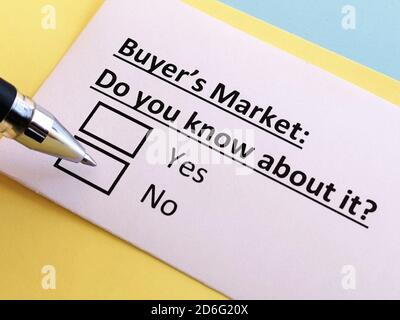 One person is answering quetion about buyer's market. Stock Photo