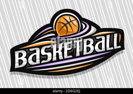 Vector logo for Basketball Sport, dark modern emblem with illustration of flying ball in goal, unique lettering for gray word basketball, sports sign Stock Vector