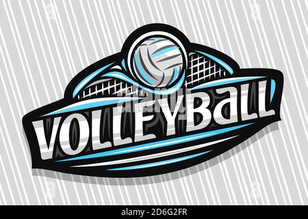 Vector logo for Volleyball Sport, dark modern emblem with illustration of flying ball in goal, unique lettering for grey word volleyball, sports sign Stock Vector