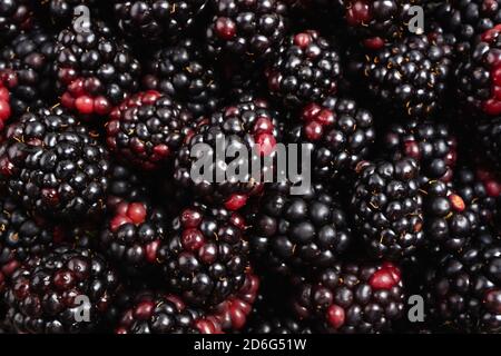 Background of fresh blackberries texture. Berries blackberry pattern. Top view Stock Photo