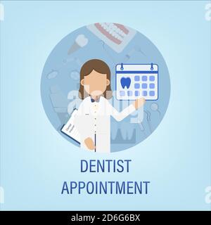 Dentist appointment concept with dentist and calendar  flat design vector illustration Stock Vector