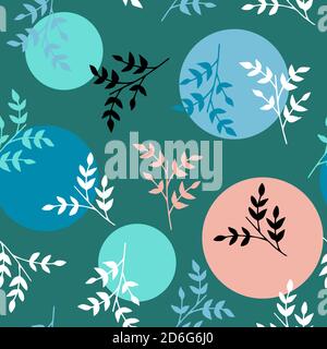 Vector seamless pattern with small branches and circles. Can be used for holiday giftwrap, fabric, wallpaper, stationery, packaging. Stock Vector