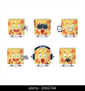 1st december calendar cartoon character are playing games with various cute emoticons Stock Vector