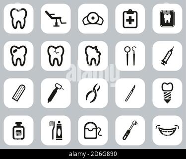 Dentist Office & Equipment Icons Black & White Flat Design Set Big Stock Vector