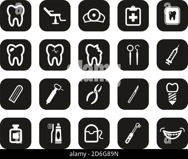 Dentist Office & Equipment Icons White On Black Flat Design Set Big Stock Vector