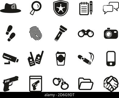 Detective or Private Eye Icons Black & White Set Big Stock Vector