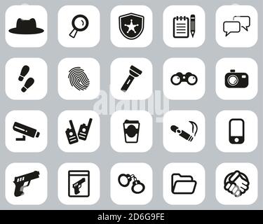 Detective Or Private Eye Icons Black & White Flat Design Set Big Stock Vector