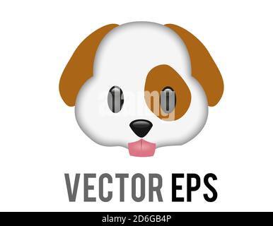 The isolated vector white and brown cartoon styled face of dog icon with tongue hanging out Stock Vector