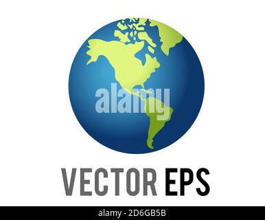 The isolated vector globe showing Americas icon, showing North, South America in green against blue ocean, represent various content concerning the No Stock Vector