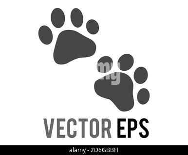 The isolated vector pair of dark paw prints icon, showing four toes and pad, used for various content concerning pet cats and dogs Stock Vector