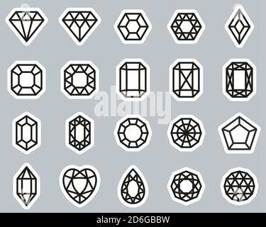 Diamond Shape Icons Black & White Sticker Set Big Stock Vector