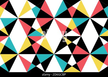 Seamless, abstract background pattern made with colorful triangles forming hexagon shapes. Modern, trendy, playful and geometric vector art in yellow, Stock Photo