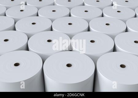 3d rendering amount of white paper rolls Stock Photo