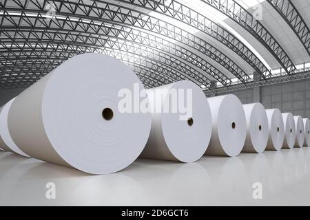 3d rendering white large paper rolls in factory Stock Photo