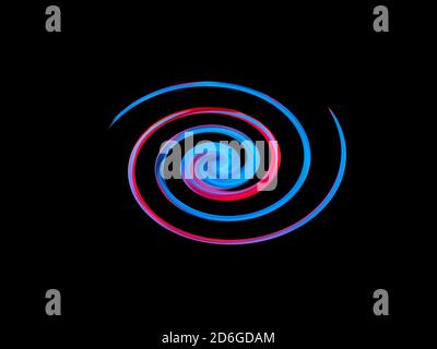 Illustration of abstract swirls in blue and red colors on a black background. Stock Photo