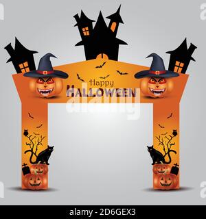 happy halloween entrance arch design. vector illustration Stock Vector